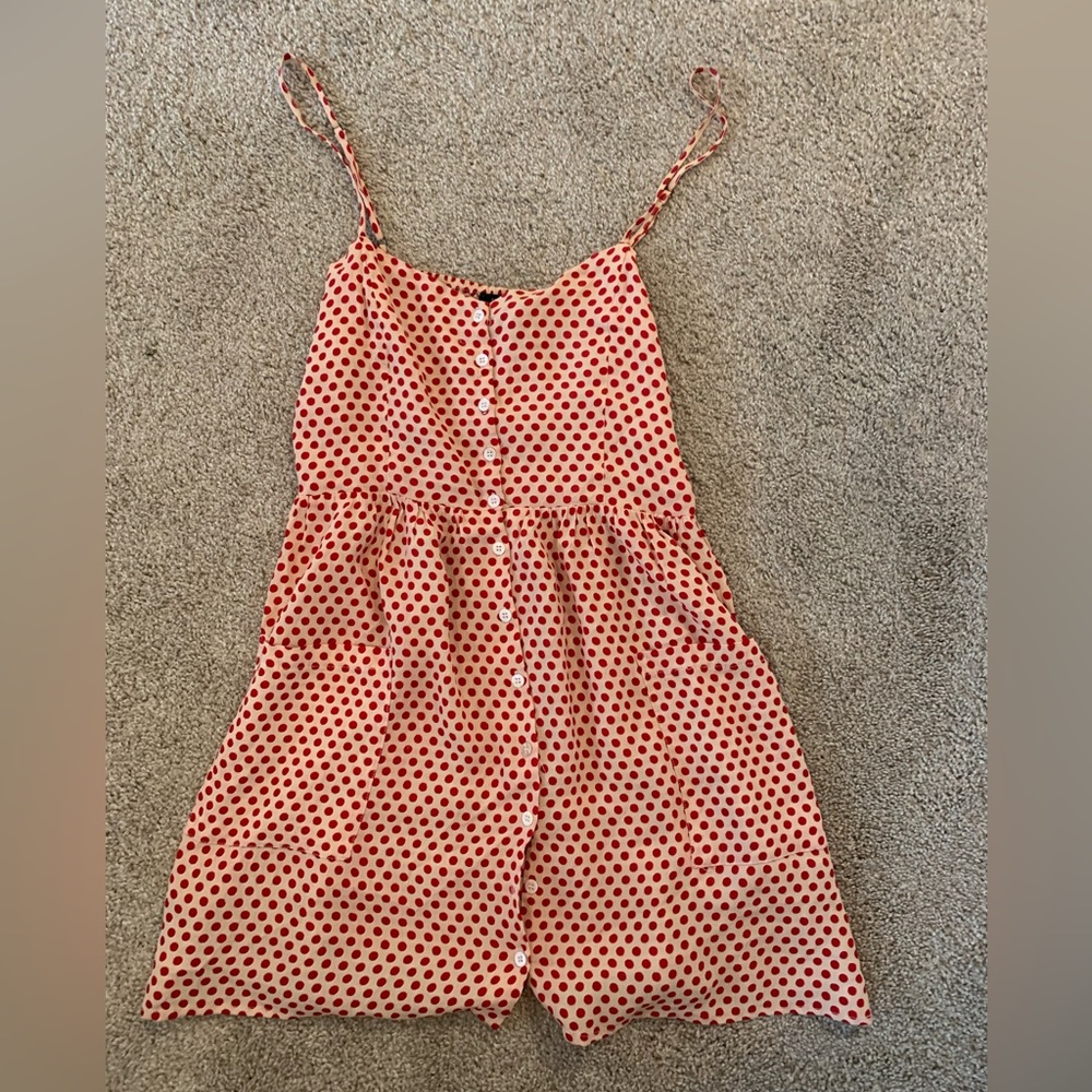Red polka-dot Dress with buttons & pockets